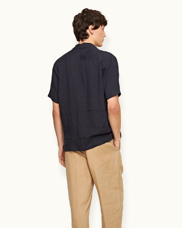 Orlebar Brown Orlebar Brown | Night Iris Relaxed Fit Capri Collar Linen Shirt – ORLEBAR BROWN