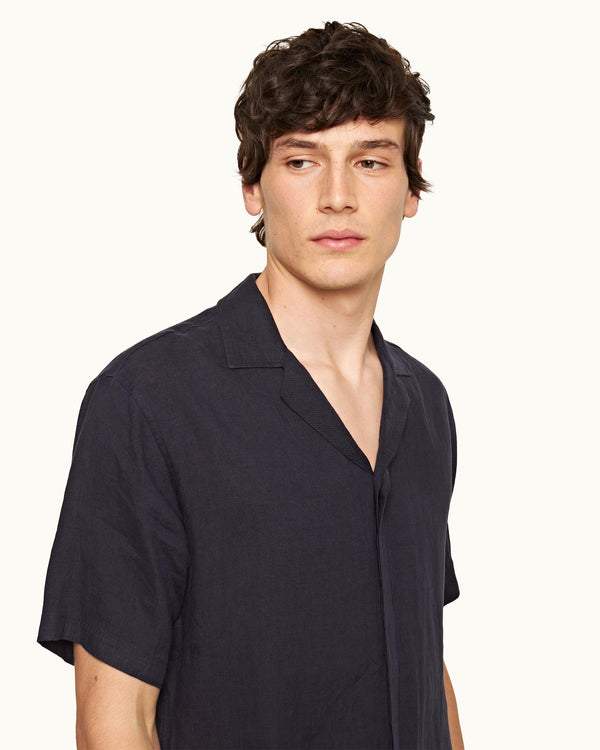 Orlebar Brown Orlebar Brown | Night Iris Relaxed Fit Capri Collar Linen Shirt – ORLEBAR BROWN