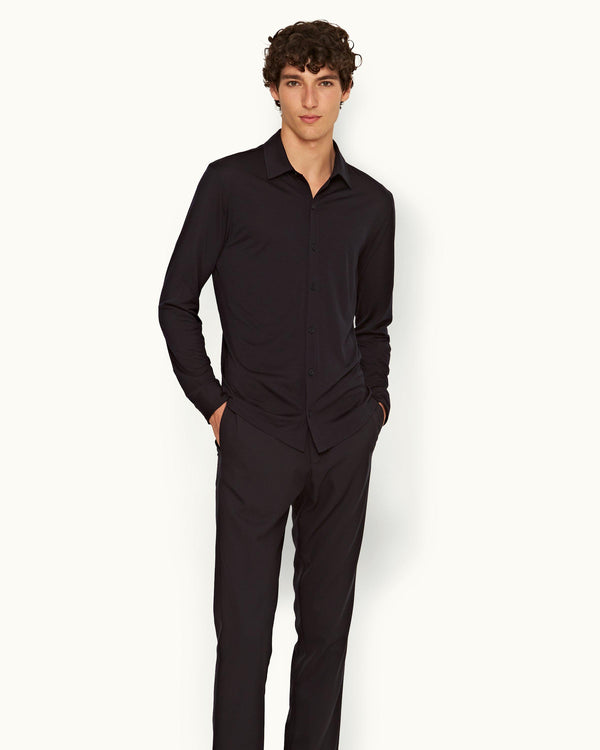 Orlebar Brown Orlebar Brown | Night Iris Tailored Fit Classic Collar Merino Shirt – ORLEBAR BROWN