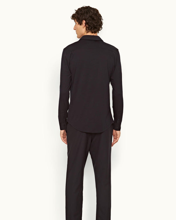 Orlebar Brown Orlebar Brown | Night Iris Tailored Fit Classic Collar Merino Shirt – ORLEBAR BROWN
