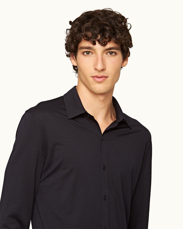 Orlebar Brown Orlebar Brown | Night Iris Tailored Fit Classic Collar Merino Shirt – ORLEBAR BROWN