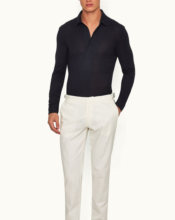 Orlebar Brown Orlebar Brown | Night Iris Tailored Fit Long-Sleeve Modal-Cashmere Polo Shirt – ORLEBAR BROWN