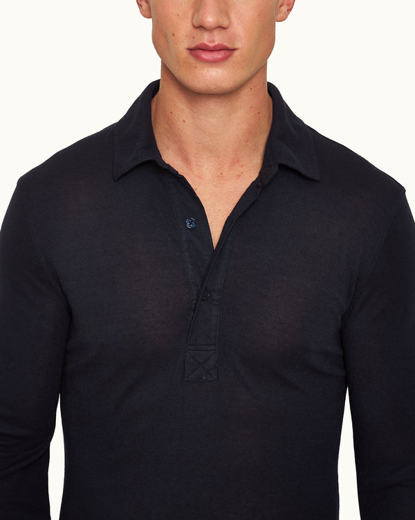 Orlebar Brown Orlebar Brown | Night Iris Tailored Fit Long-Sleeve Modal-Cashmere Polo Shirt – ORLEBAR BROWN