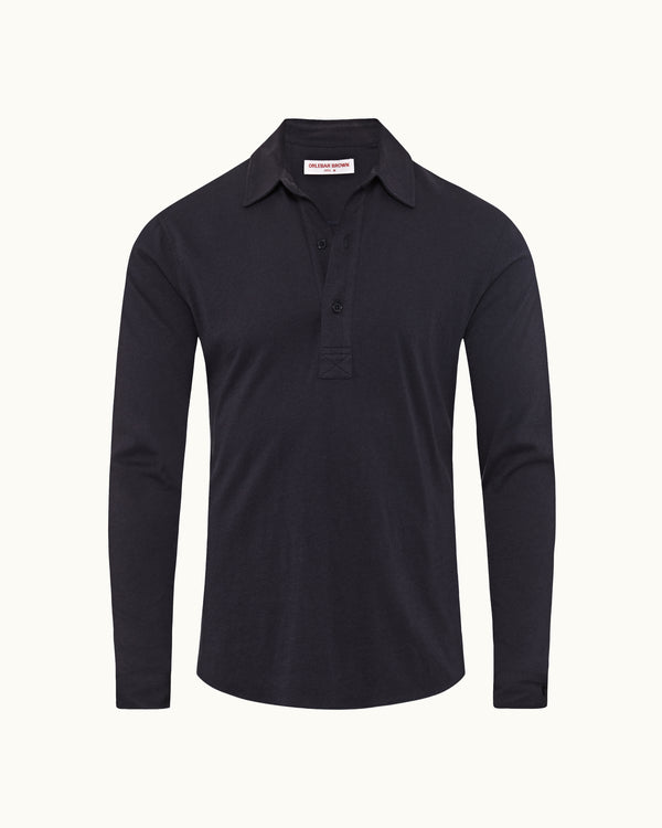 orlebar brown Orlebar Brown | Night Iris Tailored Fit Long-Sleeve Modal-Cashmere Polo Shirt – ORLEBAR BROWN