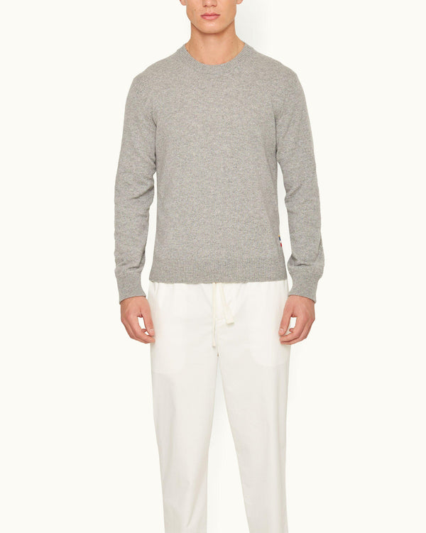 Orlebar Brown Orlebar Brown | Oyster Grey Men's Tailored Fit Crewneck Cashmere Jumper – ORLEBAR BROWN