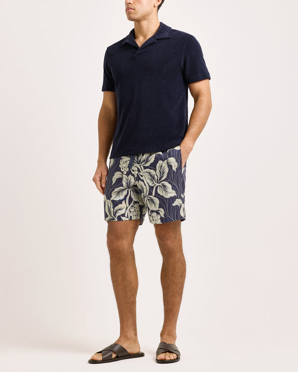 Orlebar Brown Orlebar Brown | Relaxed Fit Linen Shorts With Exclusive Petralis Print In Night Iris – ORLEBAR BROWN