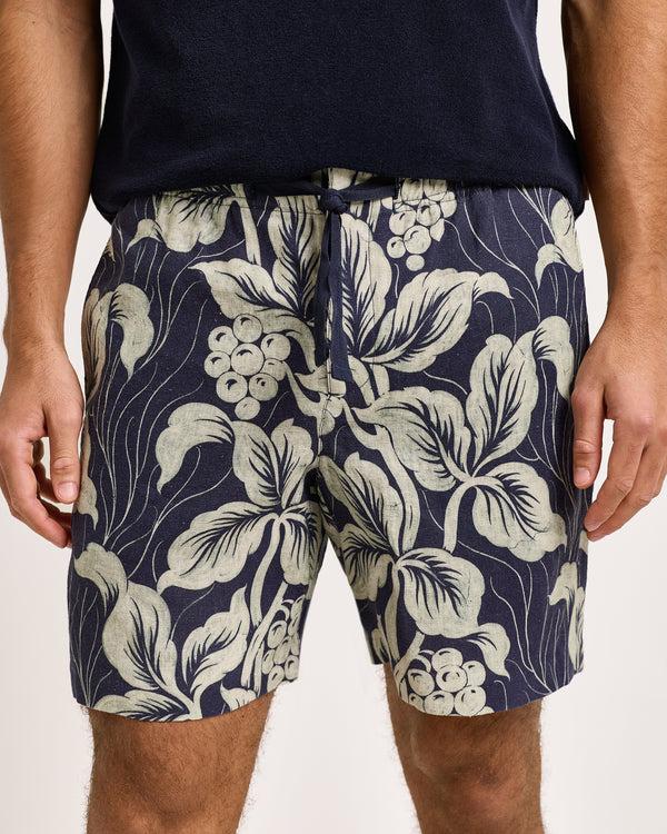 Orlebar Brown Orlebar Brown | Relaxed Fit Linen Shorts With Exclusive Petralis Print In Night Iris – ORLEBAR BROWN