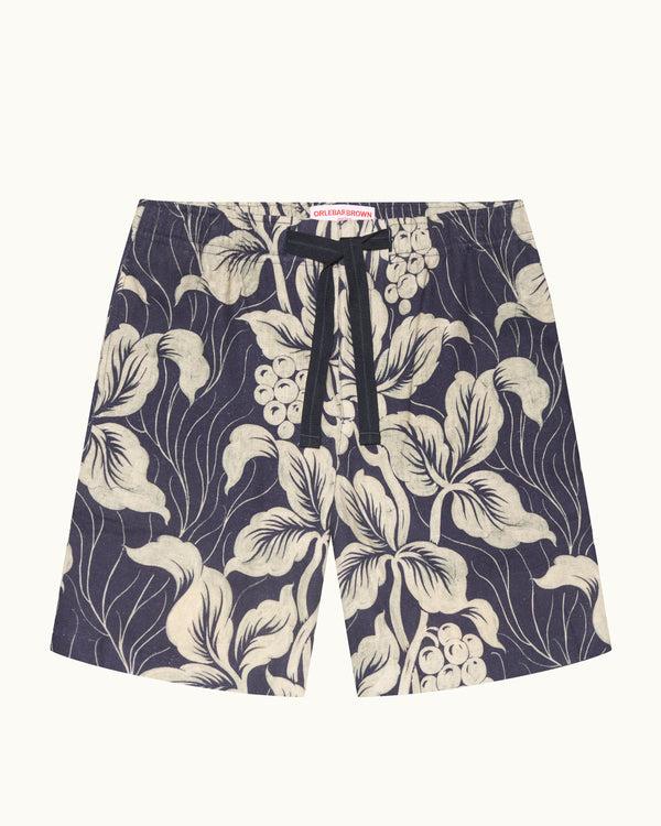 orlebar brown Orlebar Brown | Relaxed Fit Linen Shorts With Exclusive Petralis Print in Night Iris – ORLEBAR BROWN