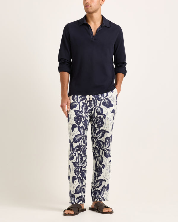 Orlebar Brown Orlebar Brown | Relaxed Fit Linen Trouser With Exclusive Petralis Print In Night Iris – ORLEBAR BROWN