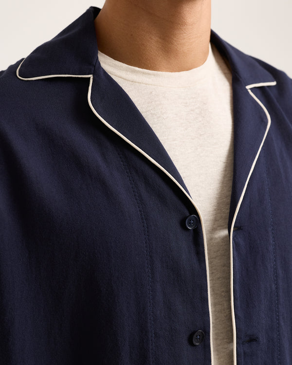 Orlebar Brown Orlebar Brown | Relaxed Fit Long-sleeve Button-through Resort Overshirt In Night Iris And Thasos Beach – ORLEBAR BROWN