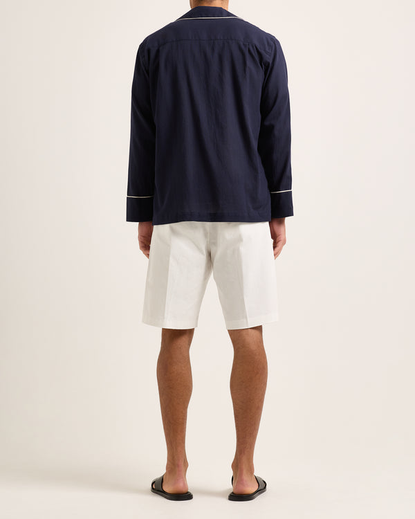 Orlebar Brown Orlebar Brown | Relaxed Fit Long-sleeve Button-through Resort Overshirt In Night Iris And Thasos Beach – ORLEBAR BROWN