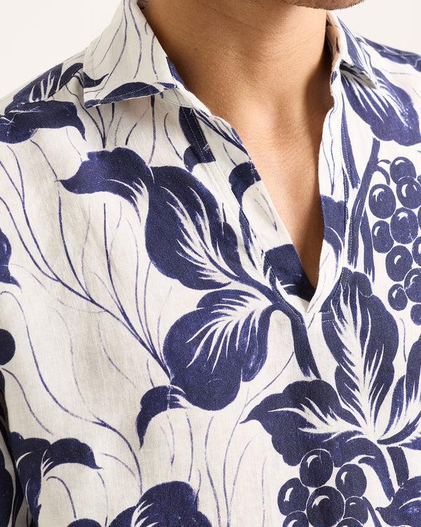 Orlebar Brown Orlebar Brown | Relaxed Fit Long-sleeve Overhead Shirt In Night Iris – ORLEBAR BROWN