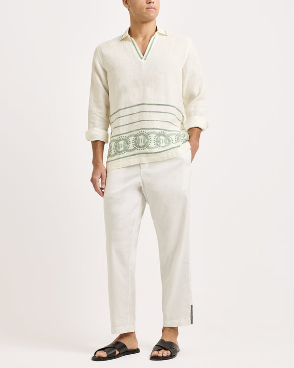 Orlebar Brown Orlebar Brown | Relaxed Fit Long-sleeve Overhead Shirt In White Sand And Tarragon Green – ORLEBAR BROWN