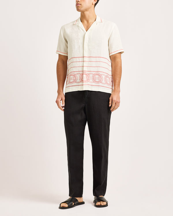 Orlebar Brown Orlebar Brown | Relaxed Fit Short-sleeve 100% Linen Resort Shirt In White Sand And Summer Red – ORLEBAR BROWN