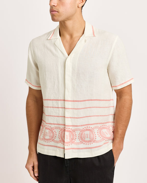 Orlebar Brown Orlebar Brown | Relaxed Fit Short-sleeve 100% Linen Resort Shirt In White Sand And Summer Red – ORLEBAR BROWN
