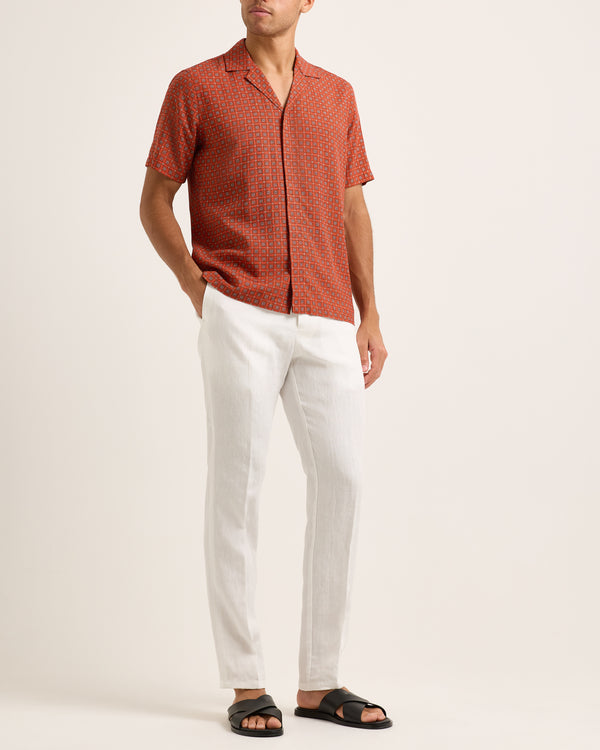 Orlebar Brown Orlebar Brown | Relaxed Fit Short-sleeve 100% Lyocell Resort Shirt In Summer Red – ORLEBAR BROWN