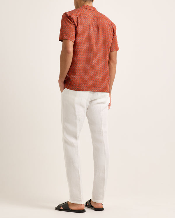 Orlebar Brown Orlebar Brown | Relaxed Fit Short-sleeve 100% Lyocell Resort Shirt In Summer Red – ORLEBAR BROWN