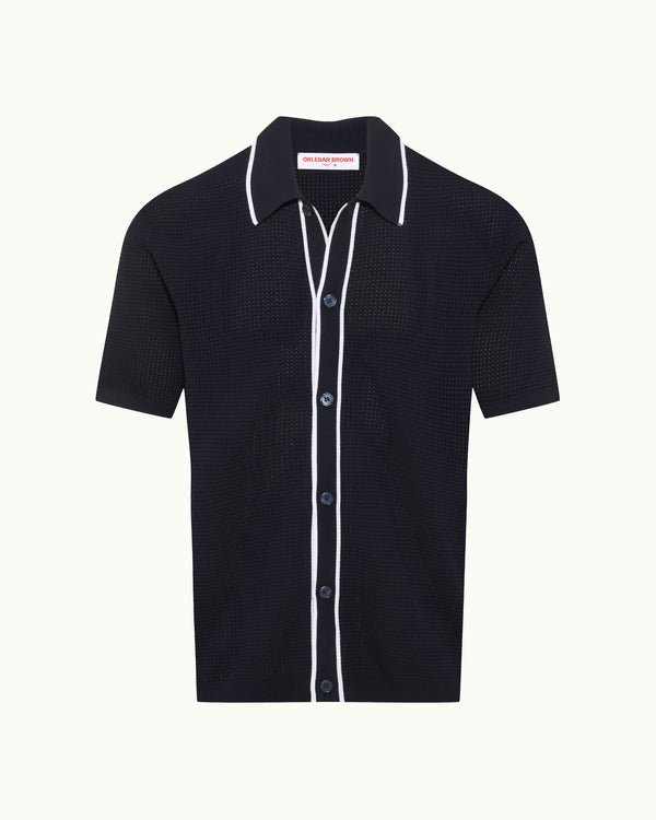 orlebar brown Orlebar Brown | Relaxed fit short-sleeve button-through knitted shirt In Night Iris And Cloud – ORLEBAR BROWN