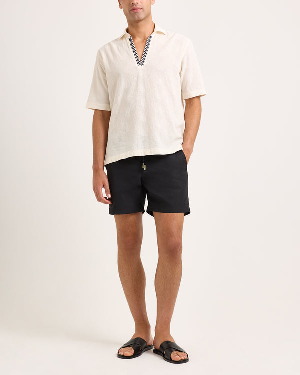 Orlebar Brown Orlebar Brown | Relaxed Fit Short-sleeve Lyocell Shirt In White Sand And Night Iris – ORLEBAR BROWN