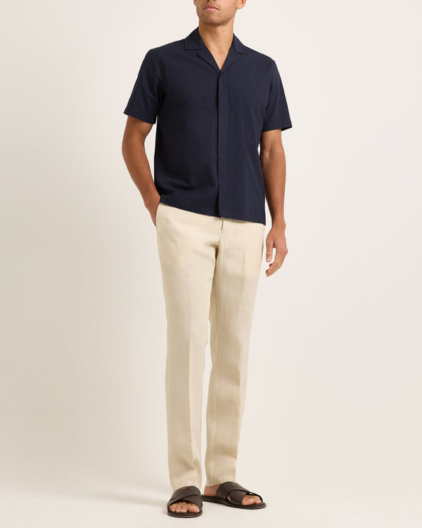 Orlebar Brown Orlebar Brown | Relaxed Fit Short-sleeve Seersucker Resort Shirt In Night Iris – ORLEBAR BROWN