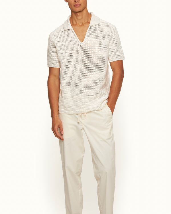 Orlebar Brown Orlebar Brown | Sea Mist Crochet Effect Organic Cotton Polo Shirt – ORLEBAR BROWN