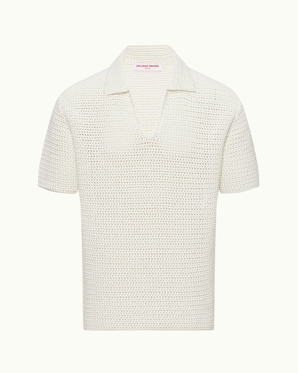 orlebar brown Orlebar Brown | Sea Mist Crochet Effect Organic Cotton Polo Shirt – ORLEBAR BROWN