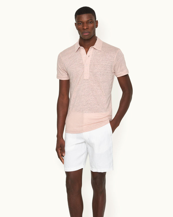 Orlebar Brown Orlebar Brown | Seashell Pink Tailored Fit Linen Polo Shirt – ORLEBAR BROWN
