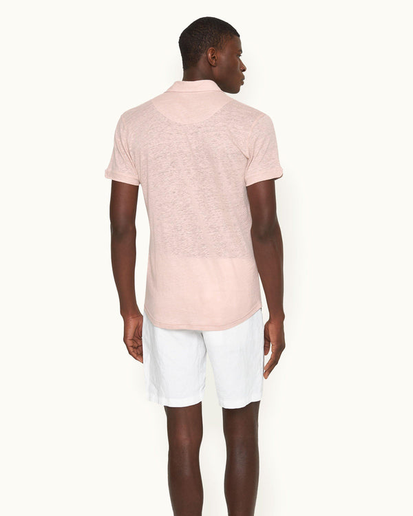 Orlebar Brown Orlebar Brown | Seashell Pink Tailored Fit Linen Polo Shirt – ORLEBAR BROWN