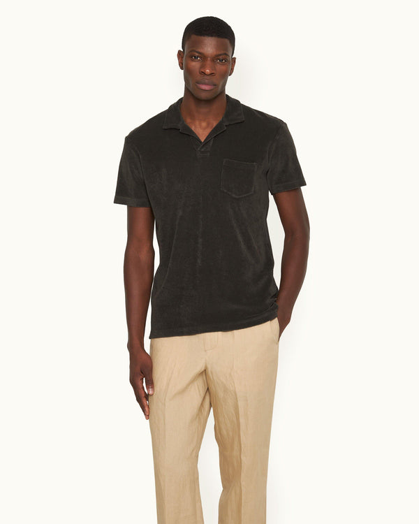 Orlebar Brown Orlebar Brown | Smoked Tea Tailored Fit Organic Cotton Towelling Resort Polo Shirt – ORLEBAR BROWN
