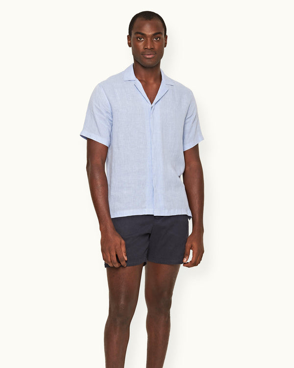 Orlebar Brown Orlebar Brown | Soft Blue Relaxed Fit Capri Collar Linen Shirt – ORLEBAR BROWN