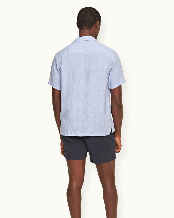 Orlebar Brown Orlebar Brown | Soft Blue Relaxed Fit Capri Collar Linen Shirt – ORLEBAR BROWN