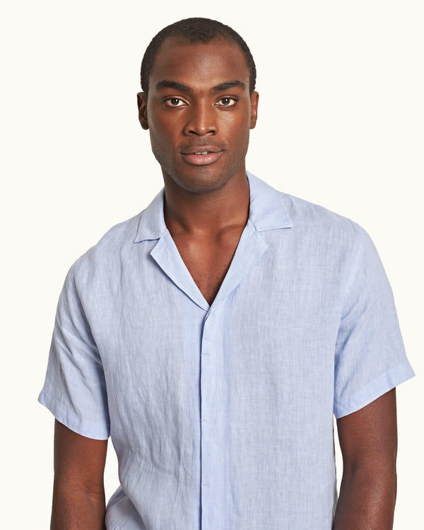 Orlebar Brown Orlebar Brown | Soft Blue Relaxed Fit Capri Collar Linen Shirt – ORLEBAR BROWN