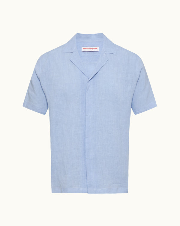 orlebar brown Orlebar Brown | Soft Blue Relaxed Fit Capri Collar Linen Shirt – ORLEBAR BROWN