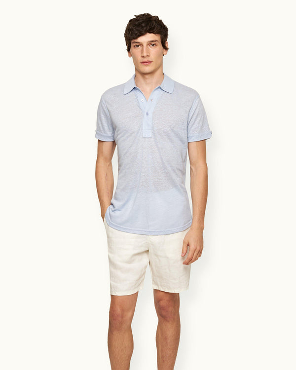 Orlebar Brown Orlebar Brown | Soft Blue Tailored Fit Linen Polo Shirt – ORLEBAR BROWN