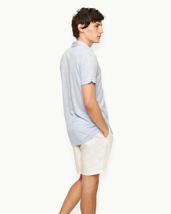Orlebar Brown Orlebar Brown | Soft Blue Tailored Fit Linen Polo Shirt – ORLEBAR BROWN