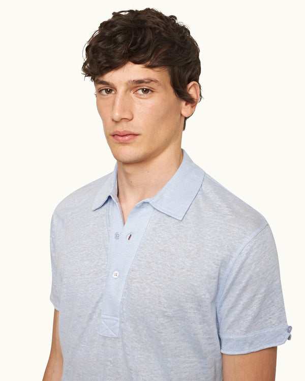 Orlebar Brown Orlebar Brown | Soft Blue Tailored Fit Linen Polo Shirt – ORLEBAR BROWN