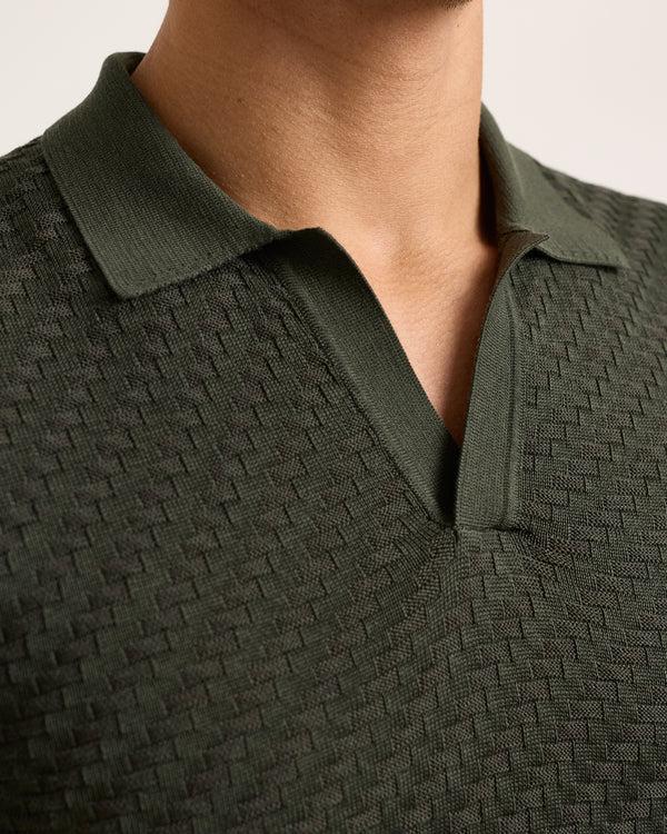 Orlebar Brown Orlebar Brown | Tailored Fit Silk And Cotton Blend Jacquard Polo Shirt In Dark Herbal Green – ORLEBAR BROWN