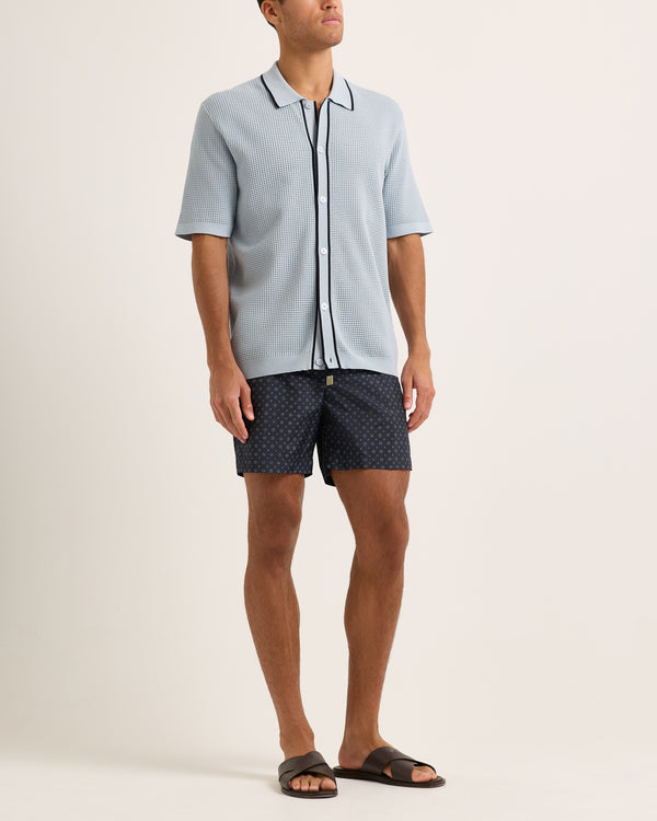Orlebar Brown Orlebar Brown | Tailored Fit Waffle Mesh Stitch Polo Shirt In Light Sky Pool And Night Iris – ORLEBAR BROWN