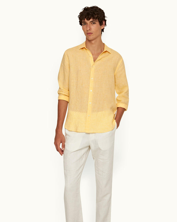 Orlebar Brown Orlebar Brown| Toucan/White Tailored Fit Classic Collar Linen Shirt – ORLEBAR BROWN