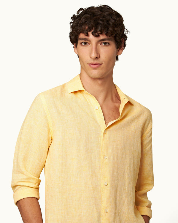 Orlebar Brown Orlebar Brown| Toucan/White Tailored Fit Classic Collar Linen Shirt – ORLEBAR BROWN