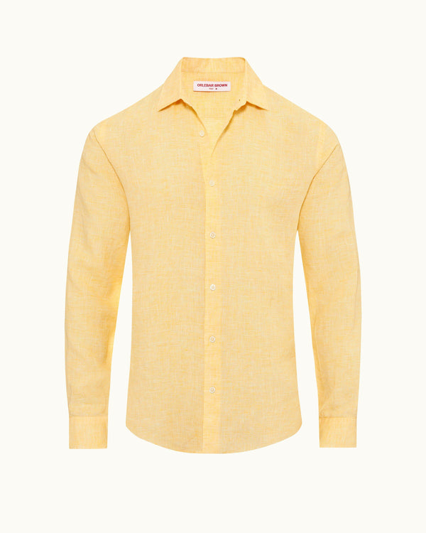 orlebar brown Orlebar Brown| Toucan/White Tailored Fit Classic Collar Linen Shirt – ORLEBAR BROWN