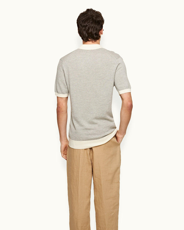 Orlebar Brown Orlebar Brown | White Sand/Grey Marl Tailored Fit Contrast Texture Merino Polo Shirt – ORLEBAR BROWN