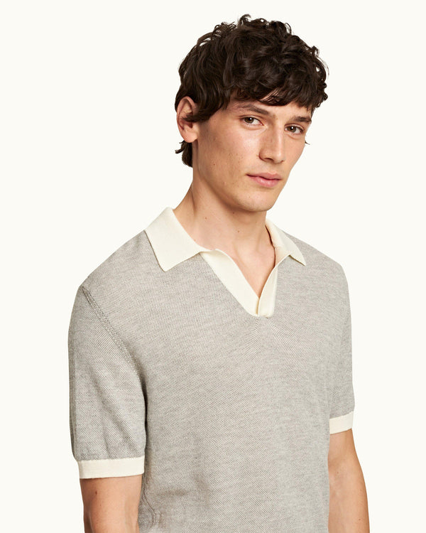 Orlebar Brown Orlebar Brown | White Sand/Grey Marl Tailored Fit Contrast Texture Merino Polo Shirt – ORLEBAR BROWN