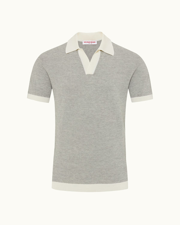 orlebar brown Orlebar Brown | White Sand/Grey Marl Tailored Fit Contrast Texture Merino Polo Shirt – ORLEBAR BROWN