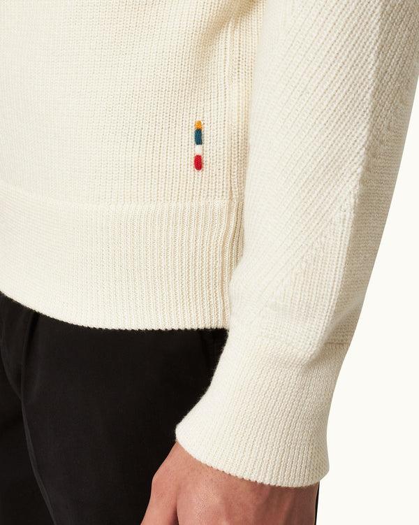 Orlebar Brown Orlebar Brown | White Sand Men's Classic Fit Half-Zip Ribbed Merino Jumper – ORLEBAR BROWN