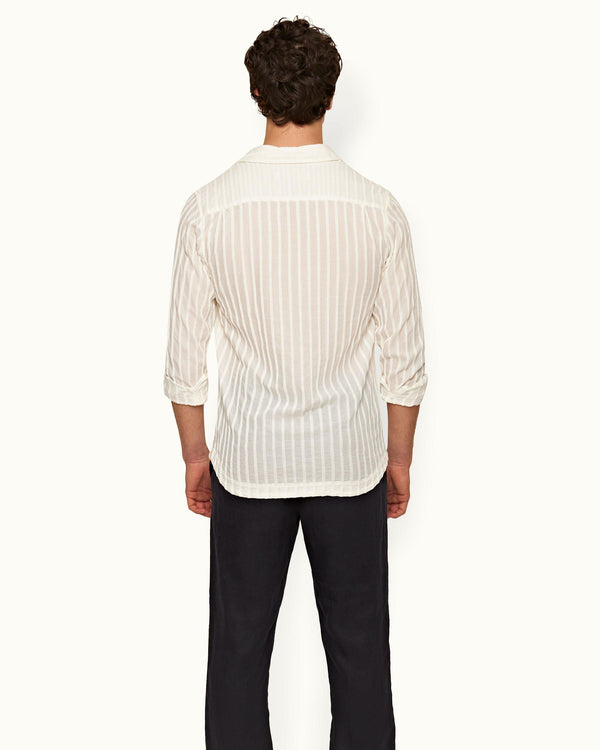 Orlebar Brown Orlebar Brown | White Tonal Chenille Stripe Relaxed Fit Overhead Shirt – ORLEBAR BROWN