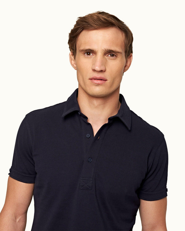 Orlebar Brown Sebastian Tailored - Navy Tailored Fit Piqué Polo | Orlebar Brown – ORLEBAR BROWN