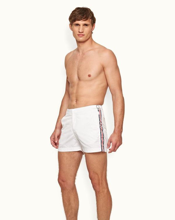 Orlebar Brown Setter - White Shorter-Length Tape Stripe Swim Shorts | Orlebar Brown – ORLEBAR BROWN
