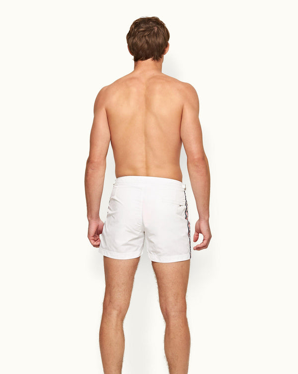 Orlebar Brown Setter - White Shorter-Length Tape Stripe Swim Shorts | Orlebar Brown – ORLEBAR BROWN