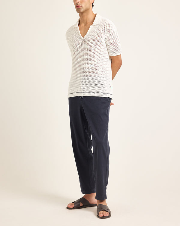 Orlebar Brown White & Blue Polo Shirt | Luxury Organic Cotton Knit – ORLEBAR BROWN